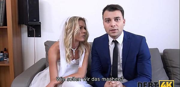DEBT4k. Schuldeneintreiber fickt die Braut im weißen Kleid und in Strümpfen